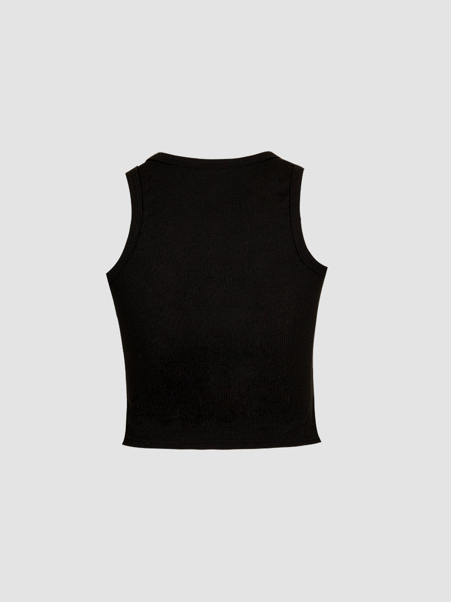 Black Knitted Button Tank Top