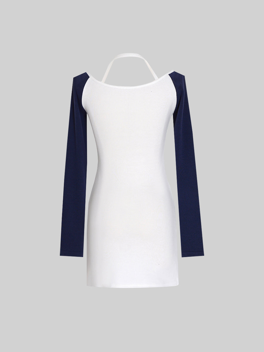 Navy Blue And White Knit Letters Dress
