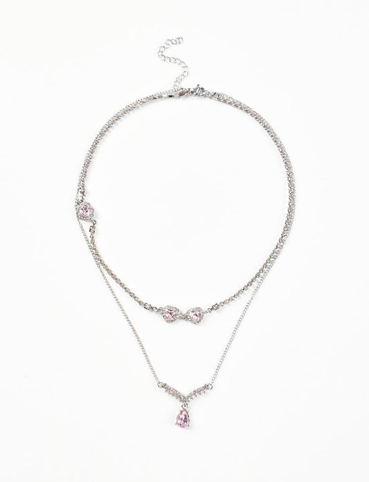 Crystal Heart Double Layer Necklace