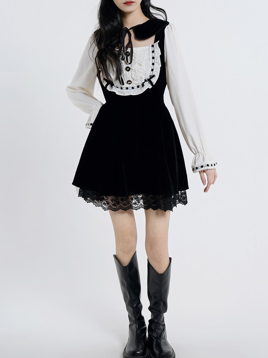 Lace Black Velvet Dress