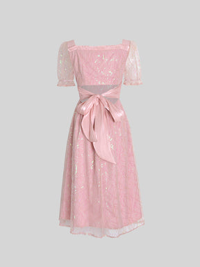 Sweetheart Hollow Bow Midi Pink Dress