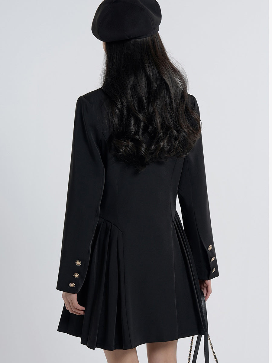 Badge Short Blazer + White Shirt + Skirt Three Piece Set