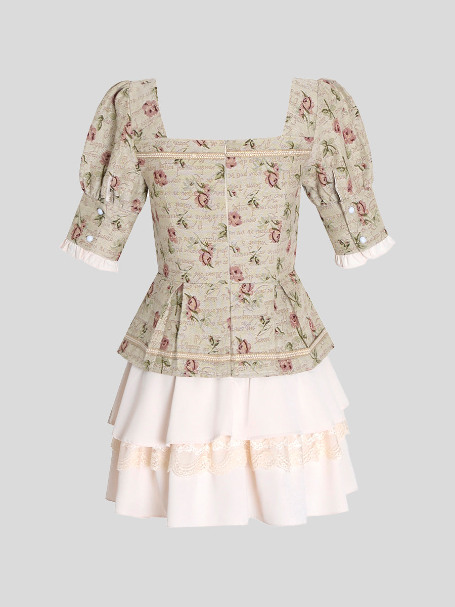 French Vintage Court Printed Dress