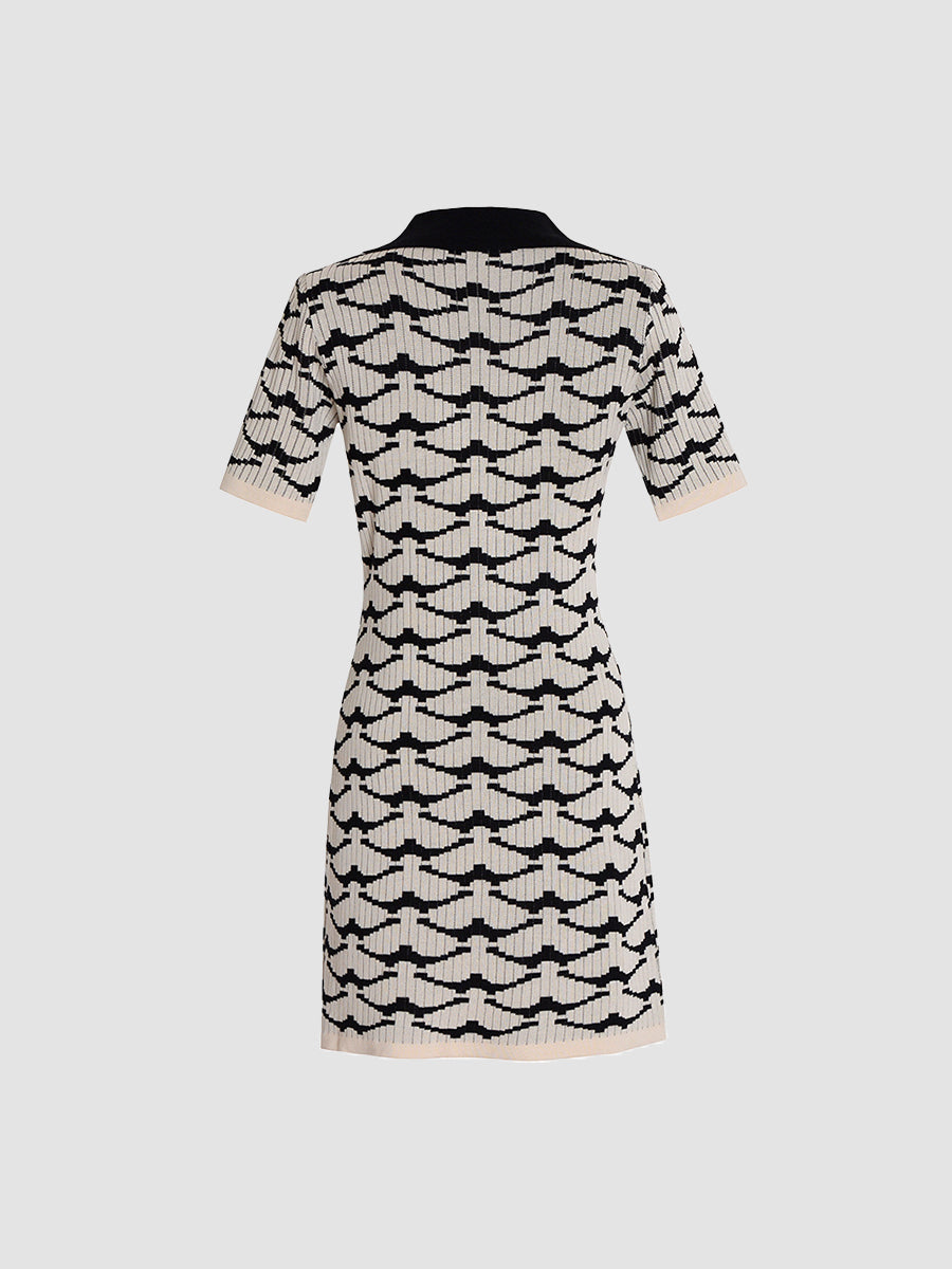 Wave Polo Collar Knitted Dress