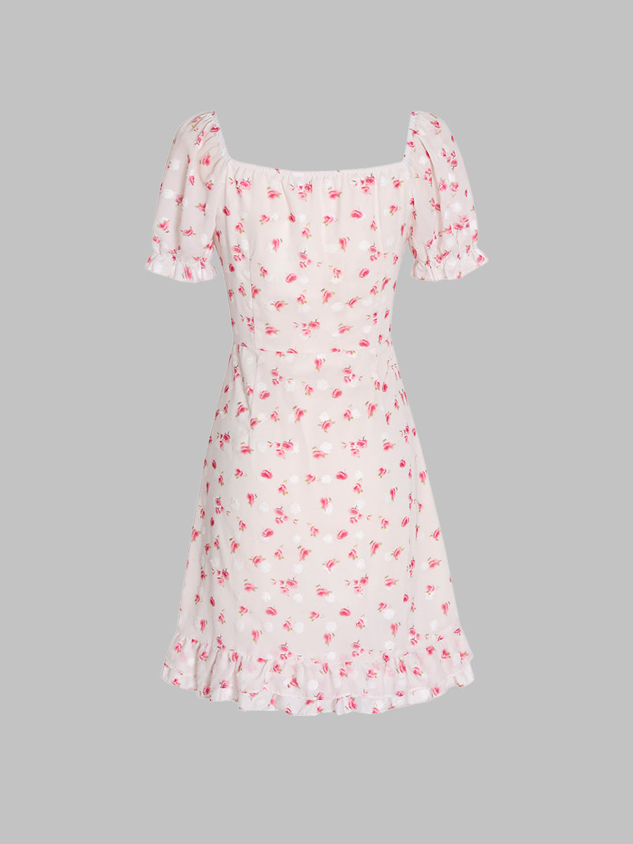 Summer Gentle Floral Bubble Sleeves Dress