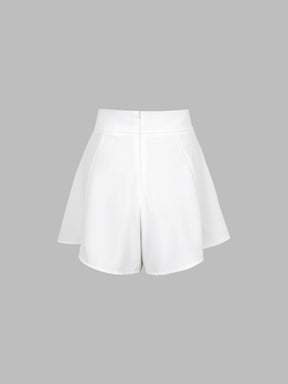 White High-waisted Pleated Shorts