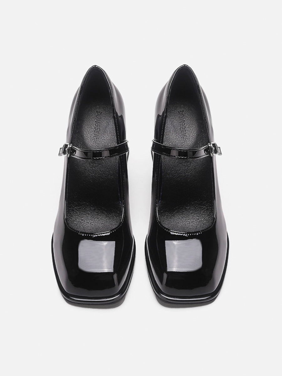 Solid Color Ankle Strap Chunky Heeled Platform Pumps