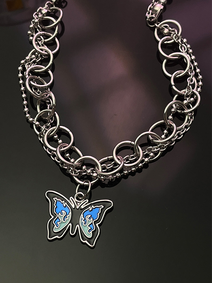 Blue Flame Butterfly Necklace