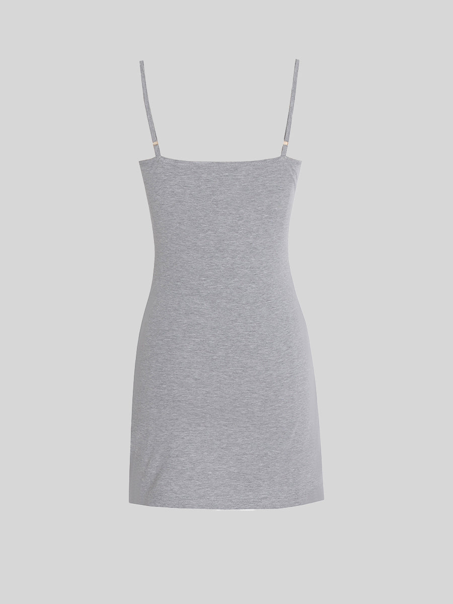 Gray Knitted Letter Camisole Dress