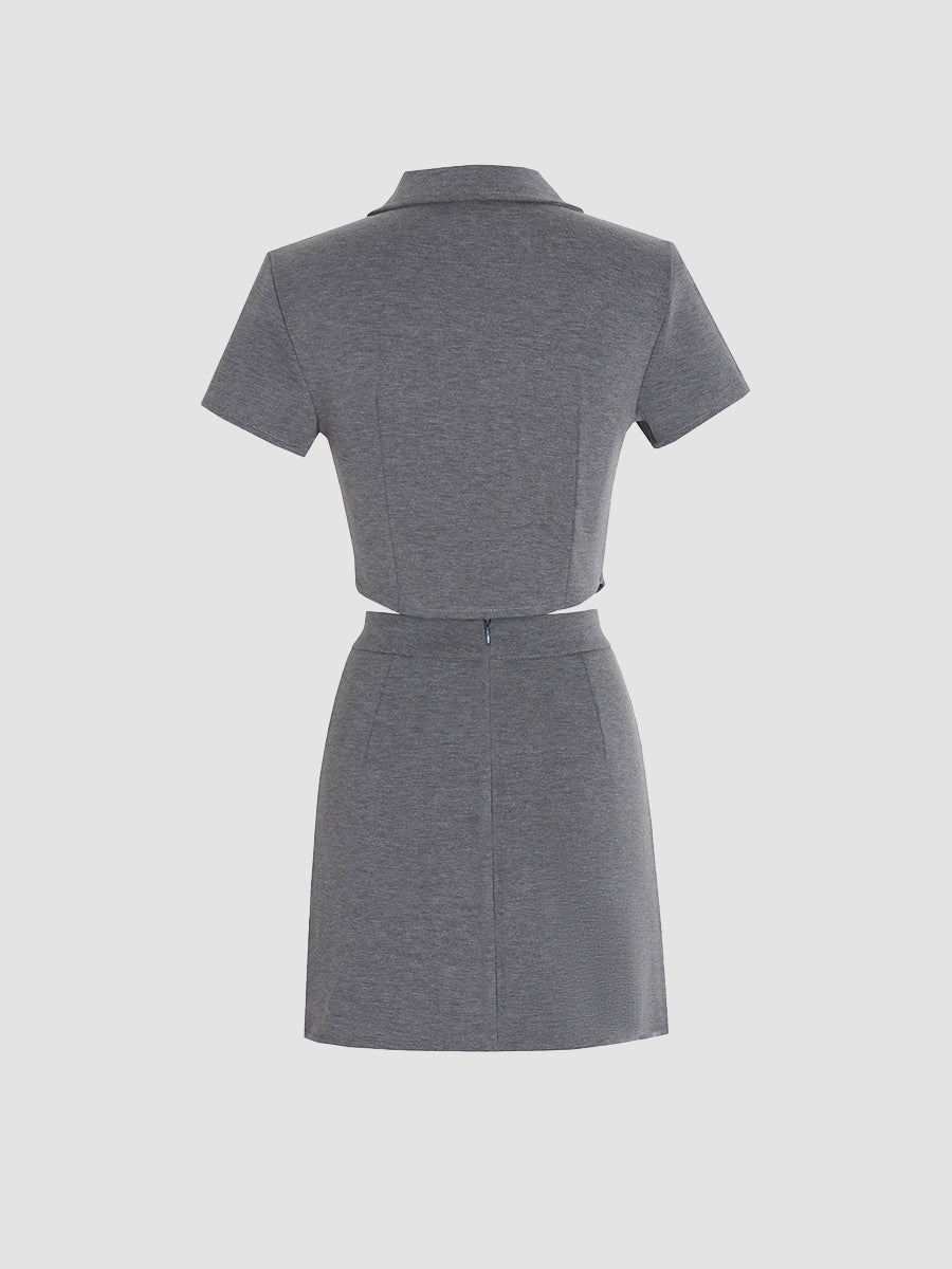Grey Polo Neck Top&Skirt Set