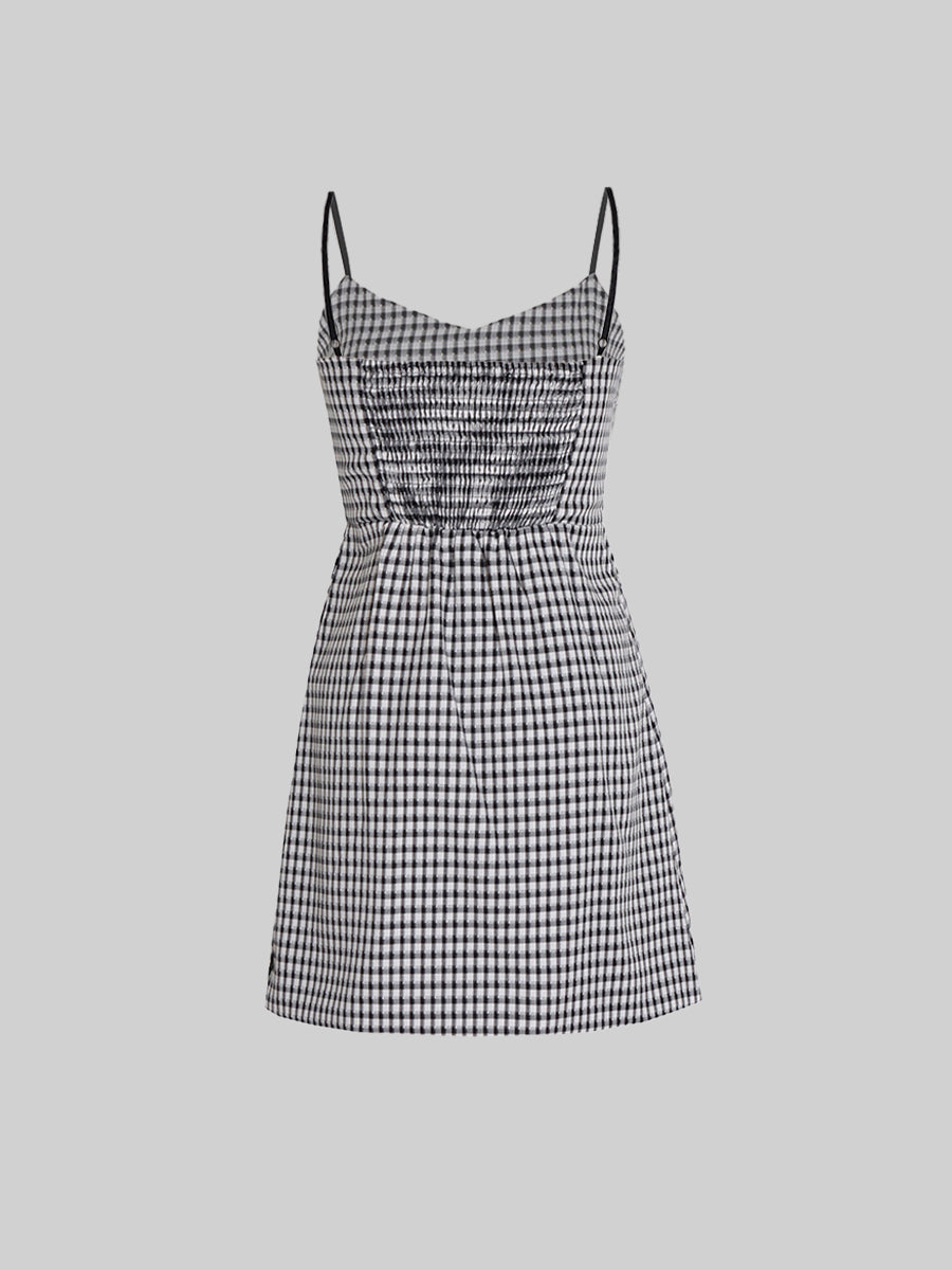 Irregular Plaid Halter Dress