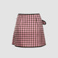 Pink Checkered Patchwork Skirt with Belt