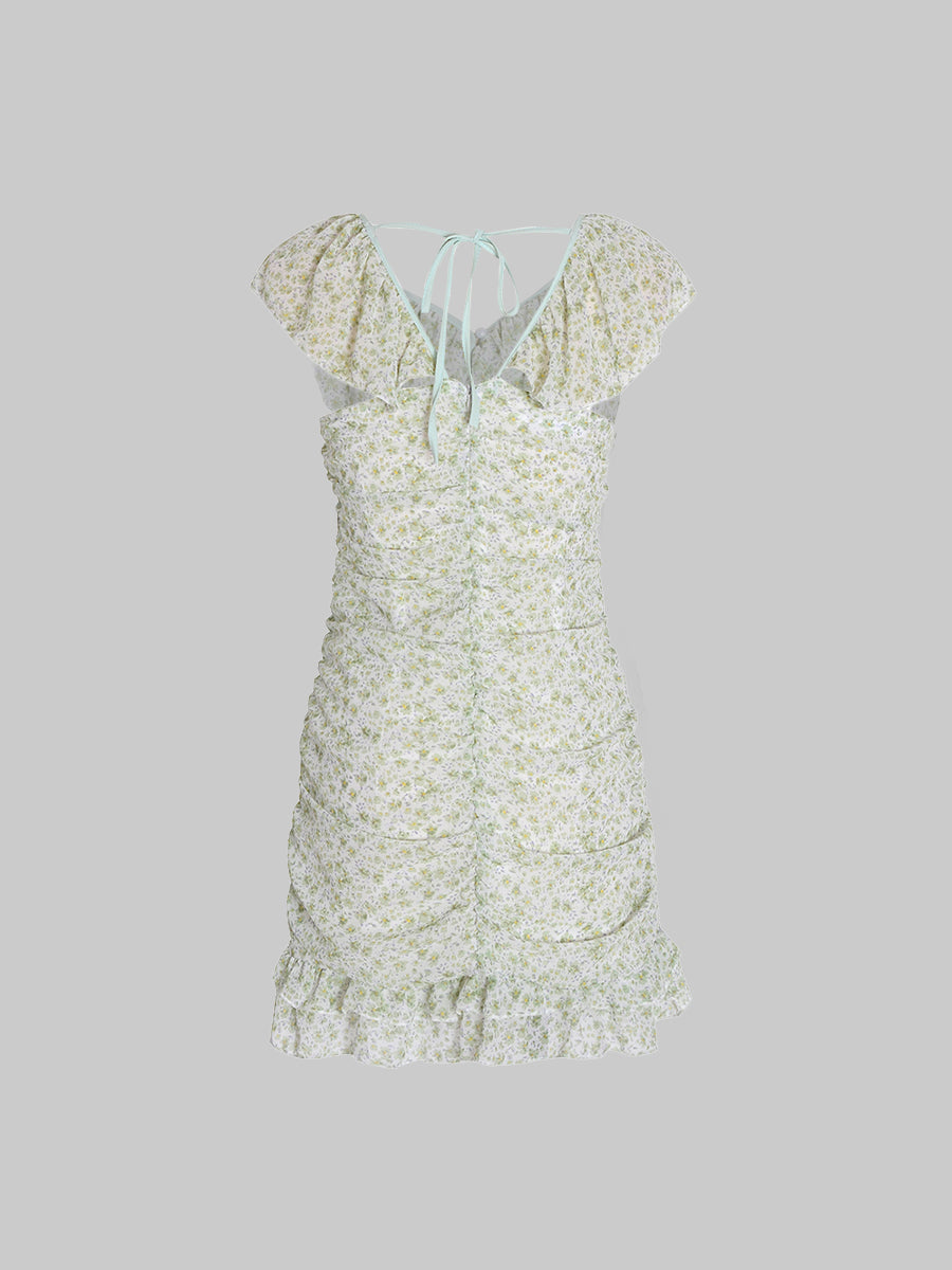 Floral Chiffon Pleated Dress