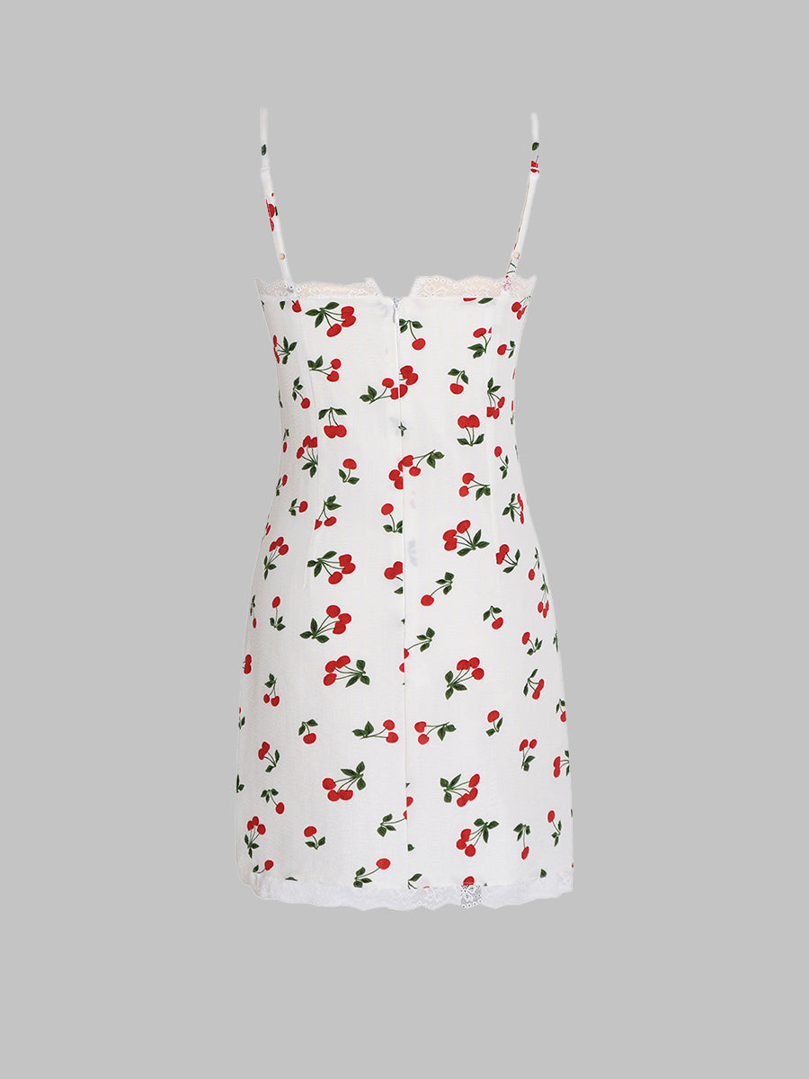 White And Red Floral Short Dress