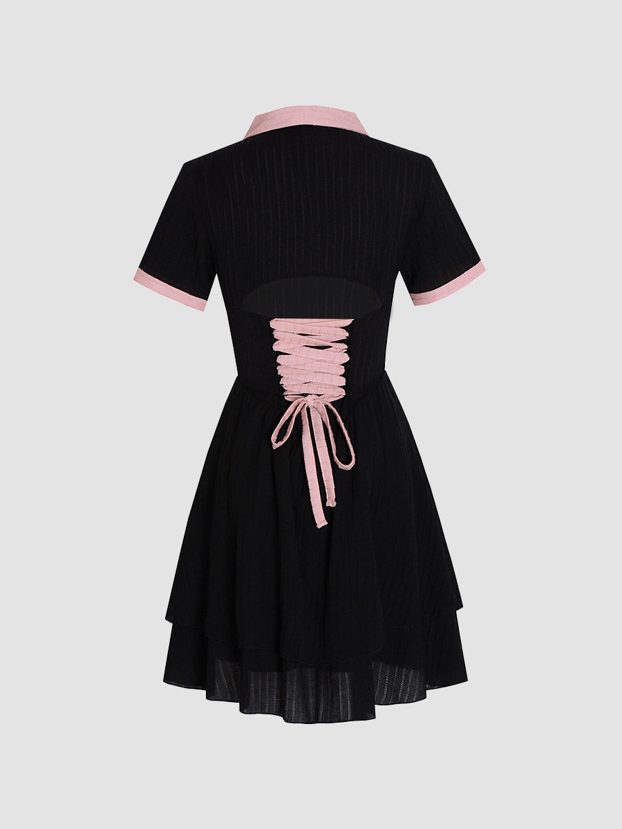 Knitted Polo Black And Pink Cake Dress