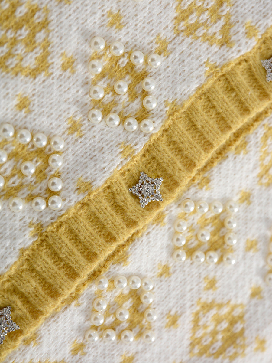 Diamond Grid Knitted Studded Cardigan