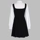 Fake Two Pieces College Style Long-sleeved Pleated Dress