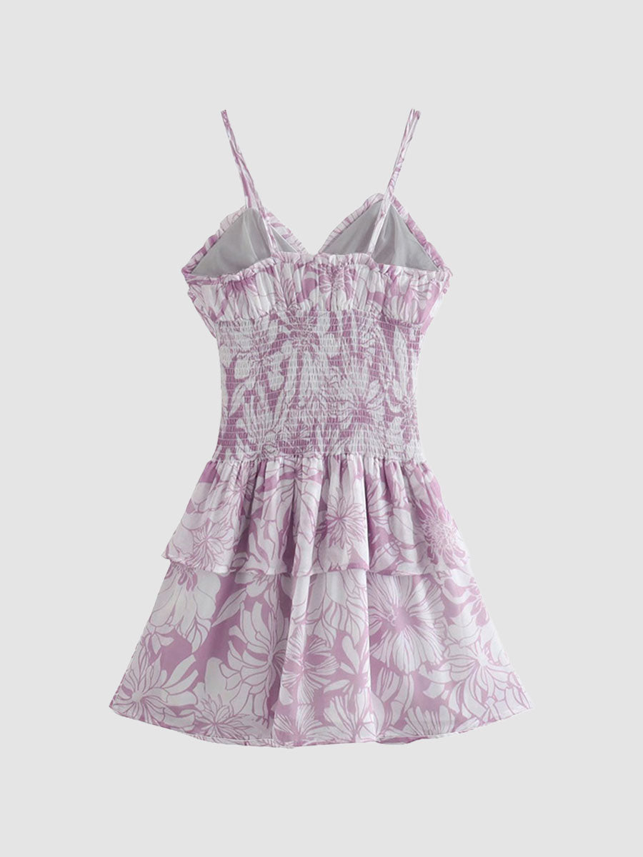 Retro Print Hollow Backless Halter Dress