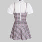 Kpop Bubble Sleeve Plaid Top & Skirt Set