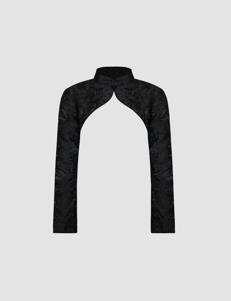 Black Straps Lace Tube Top&Stand Collar Waistcoat Two Piece Set