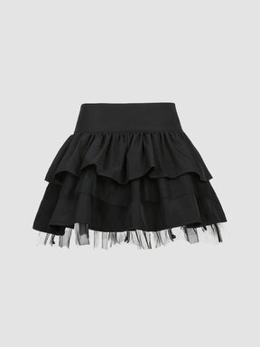 Lacing Lace Puffy Skirt Black Skirt