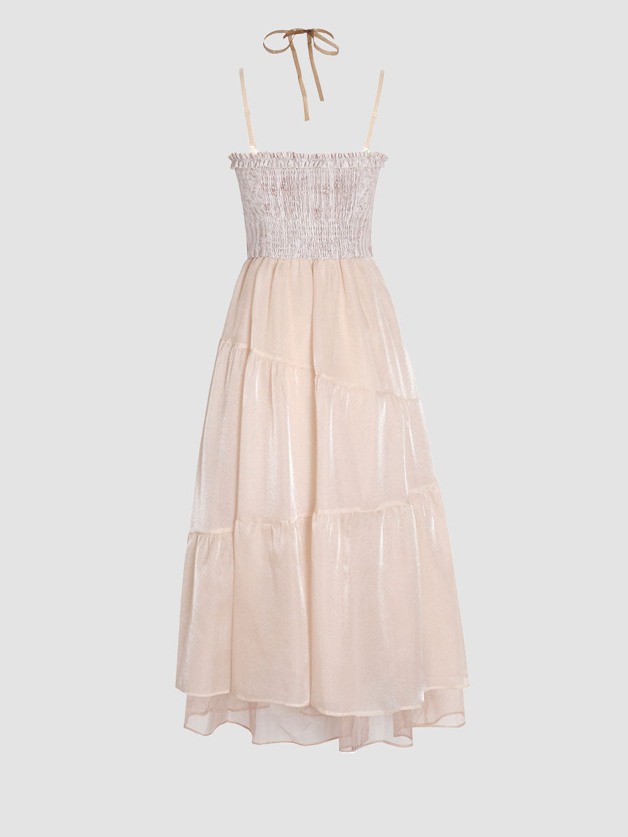 Party Bustier Floral Accessory Organza Halter Midi Dress