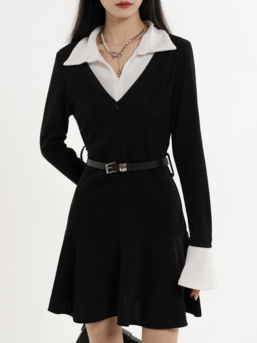 Black Fake Two Piece Dress