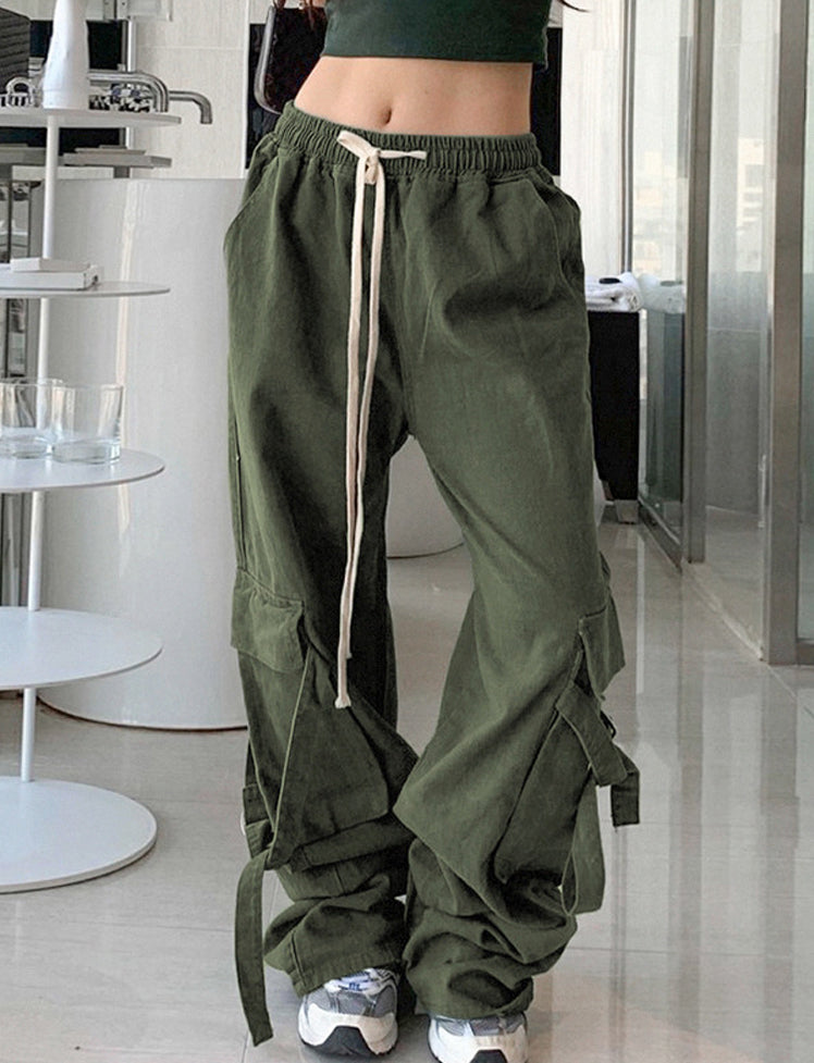 Solid Pocket Wide Leg Trousers