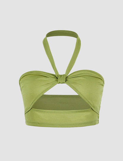 Solid Halter Bow Cutout Top