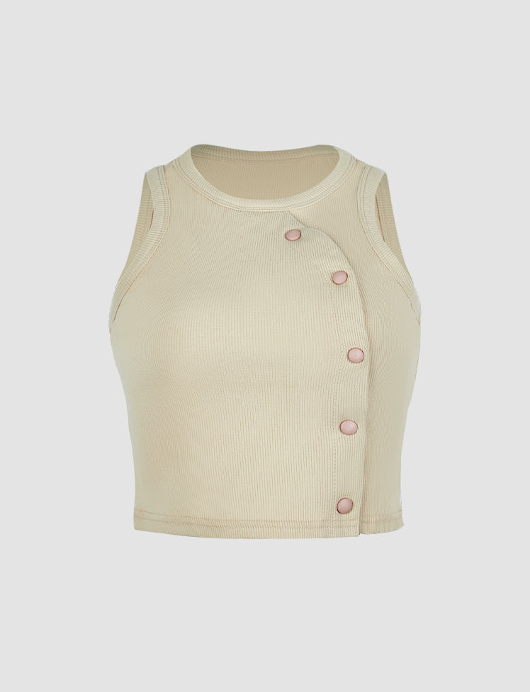 Buttons Solid Tank Top