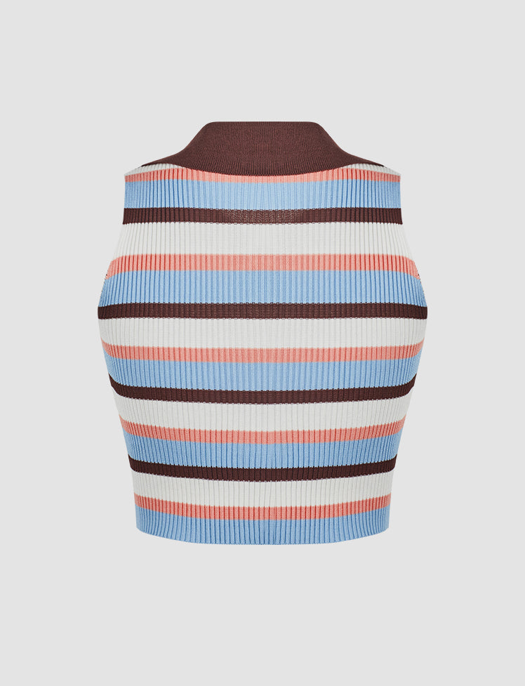 Stripes Collar Knit Tank Top