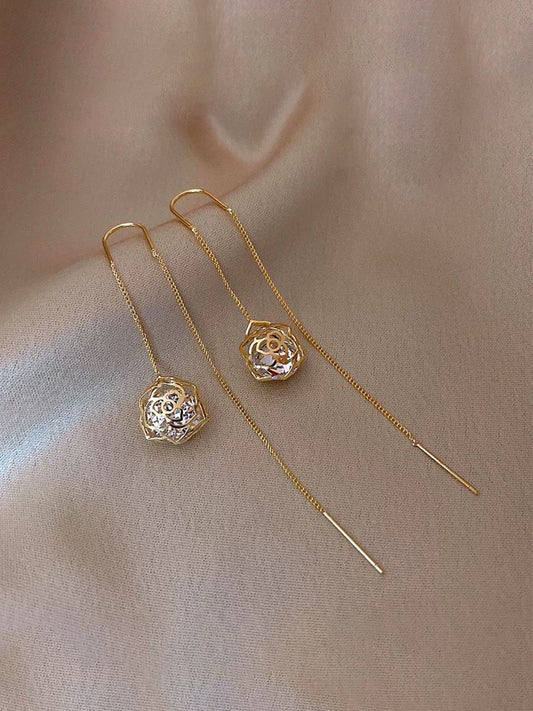 Gold Ball Long Tassel Earrings