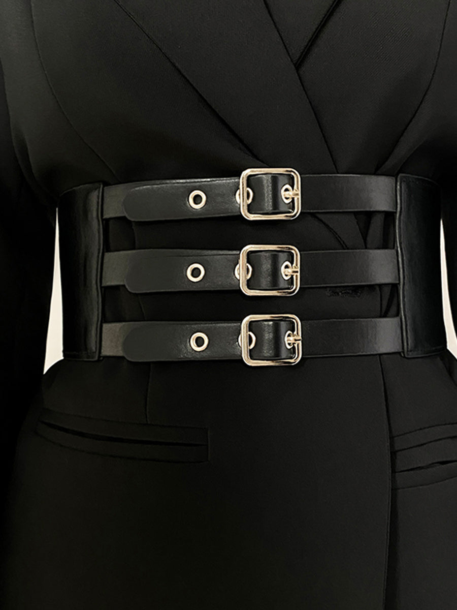 Vintage Three-row Black Leather Belt