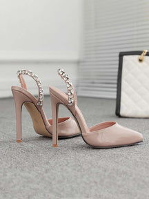 Rhinestone Embellished Stiletto Heel Sling Back Pumps