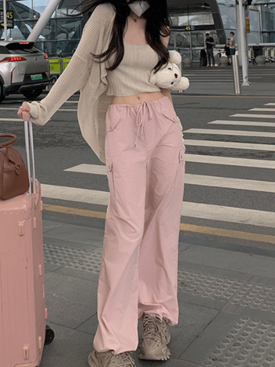 Pink Lace-up Pants