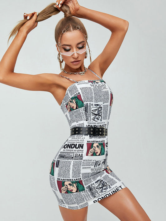Letter Print Sleeveless Camisole Dress