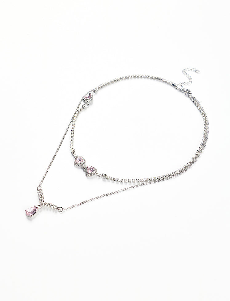 Crystal Heart Double Layer Necklace