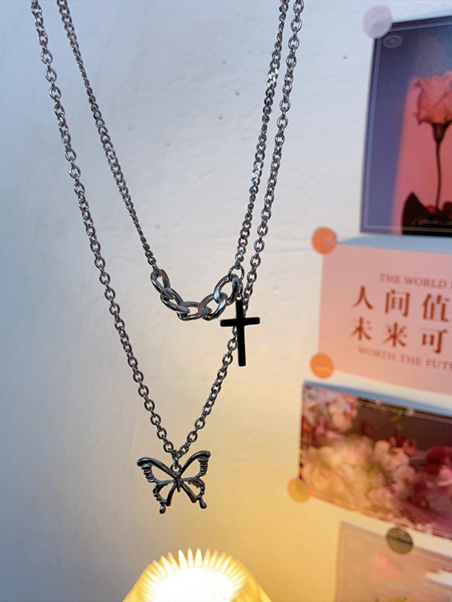 Double Cross Butterfly Necklace
