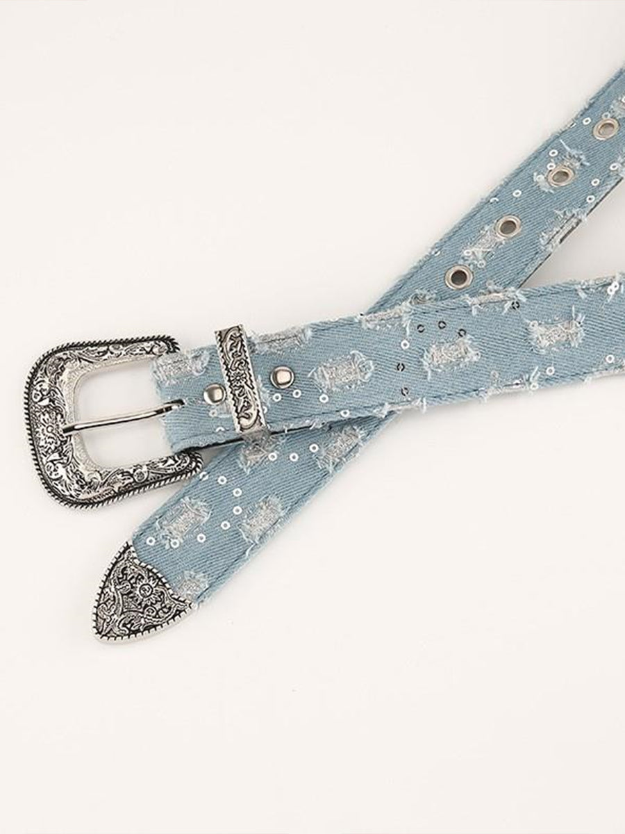 Denim Print Pin Buckle Belt