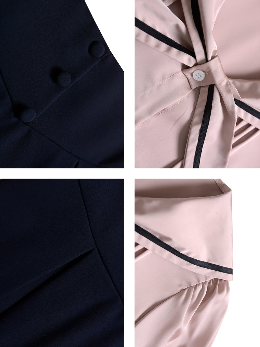 Pink Navy Collar Top &Pleated Skirt Set
