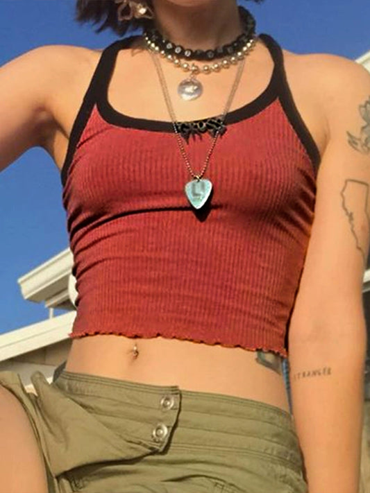 Red Slim Fit Cotton Camisole Top