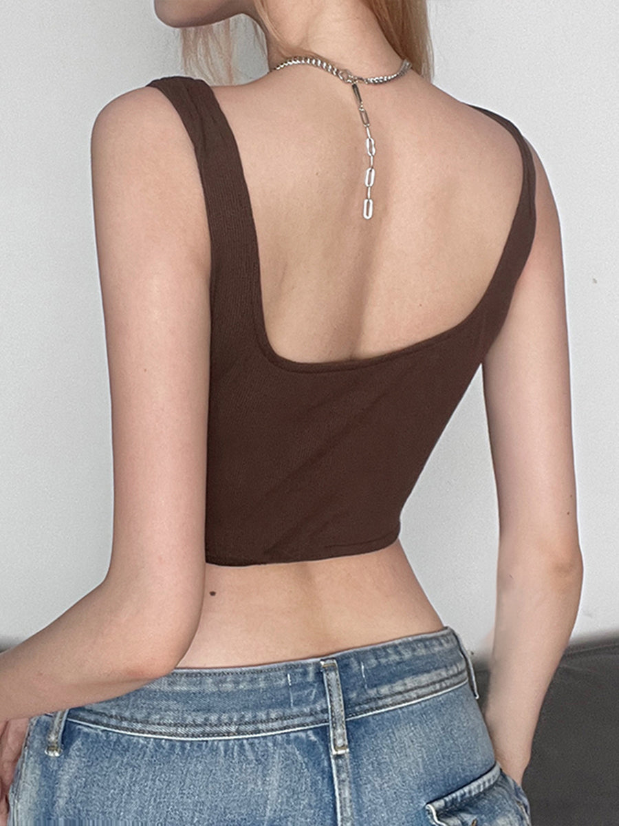 Brown Lace-up Slim Lace Top