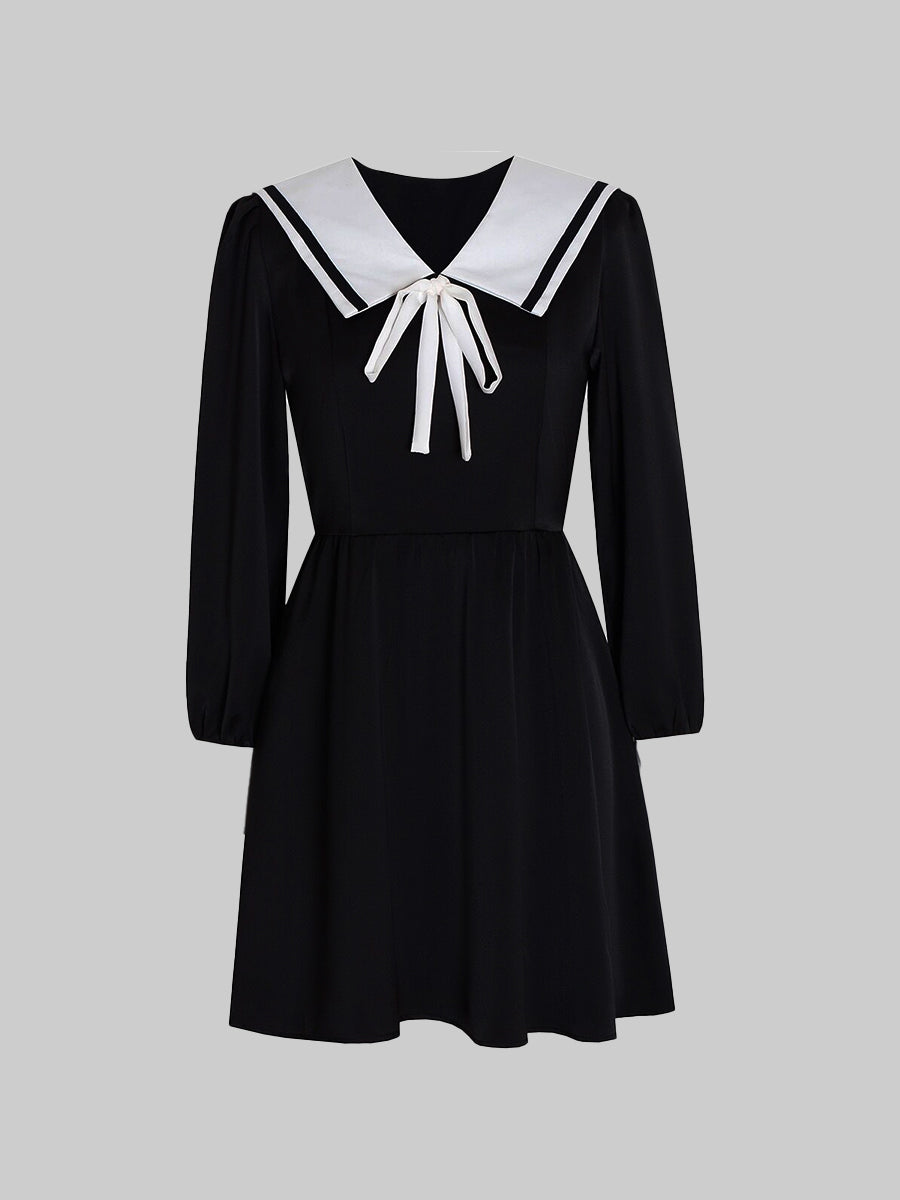 Navy Collar Bow Dress