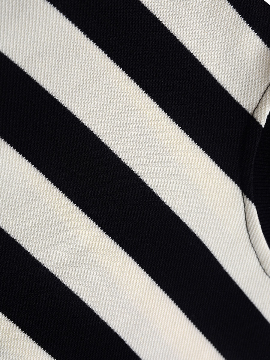 Knitted Black And White Striped Loose T-shirt Top