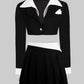 Black and White Top + Irregular Pleated Skirt Set