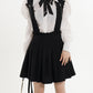 Double Collar Shirt with Knot Black Suspender Dress Two Piece Set
