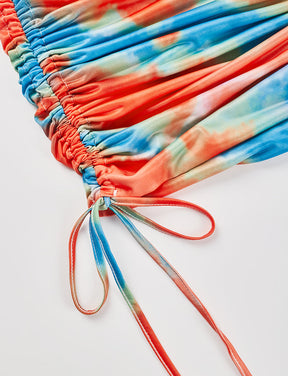 Tie-dye Satin Halter Drawstring Dress