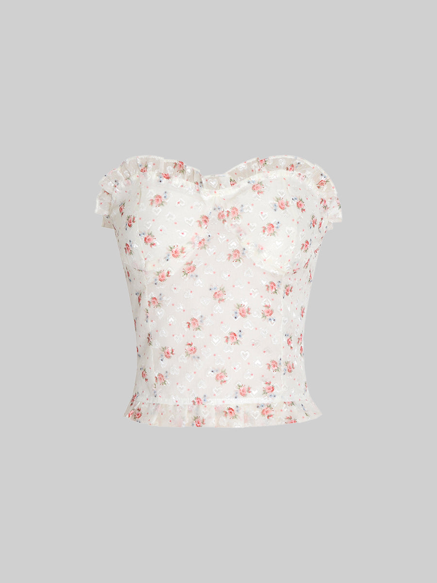 Pink Bubble Sleeve Floral Top