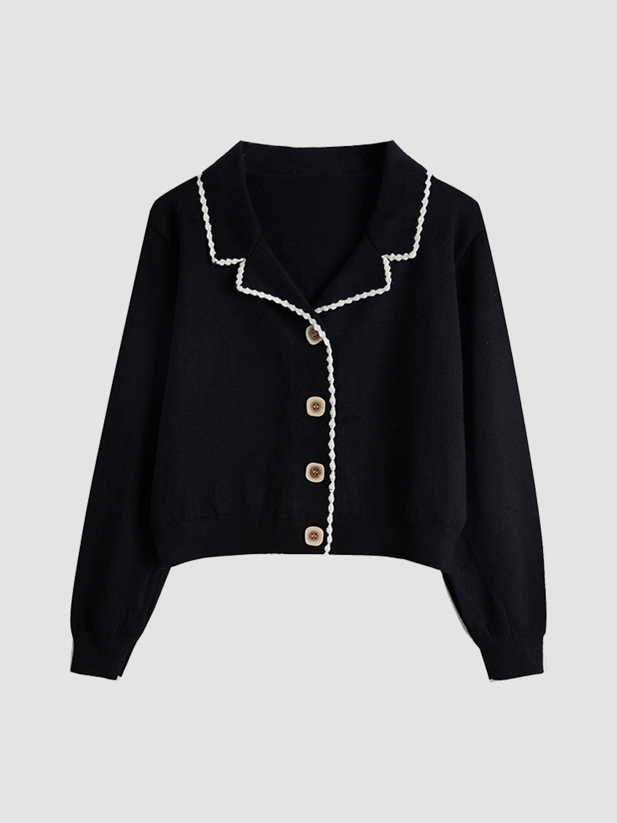 Polo Collar Knitted Cardigan
