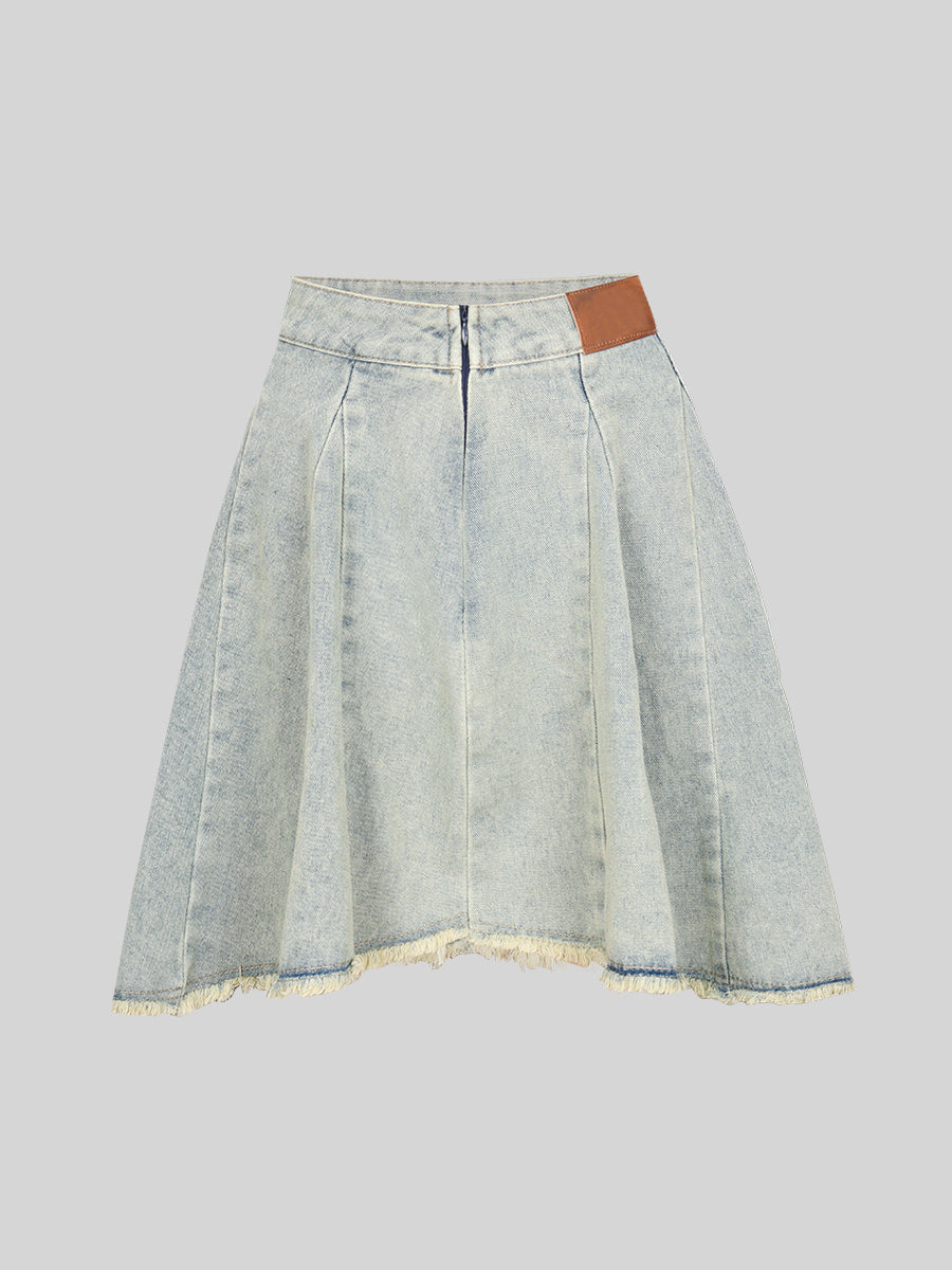 Raw Edge Denim Jacket & Skirt Set